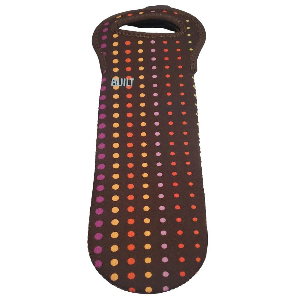 Built NYC Brown Polka Dot Wine Koozie Neoprene Polyester Handles